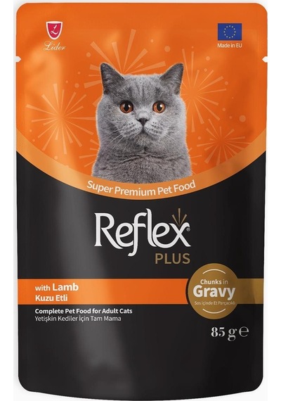 Refles Plus Kuzulu Gravy Soslu ve Et Parçacıklı Yetişkin Kedi Yaş Maması 85 G