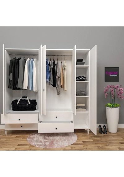 5 Kapılı Oval Kulplu Gardırop Suntalam Beyaz