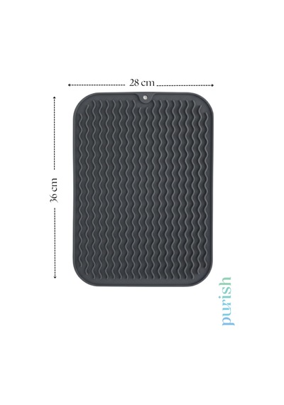 Bulaşık Kurutma Matı Tpe 28x36 Cm, Kaymaz, Bardak & Tabak Kurutma Pedi Antrasit Gri Wave Pl Diğer