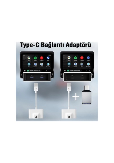 Usb + Type-c Android Kablosuz Carplay Adaptör Çevirici Siyah