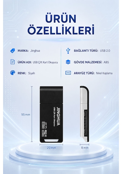 Usb 2.0 Çift Kart Okuyucu, Sd Microsd Tf Hafıza Kart Reader, Bilgisayar Laptop Kamera Drone Araç Kamerası Uyumlu, Kompakt Taşınabilir Abs Gövde, Tak Çalıştır N450