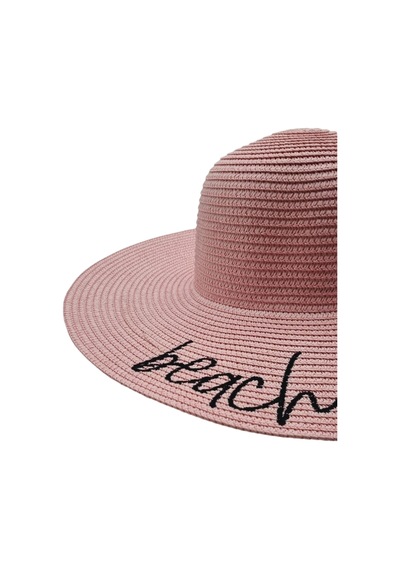 Tezzgelsin Kadın Beach Please Nakış İşlemeli Hasır Şapka Pembe