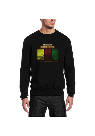 Pubg Winner Chicken Dinner Baskılı Siyah Erkek Örme Sweatshirt