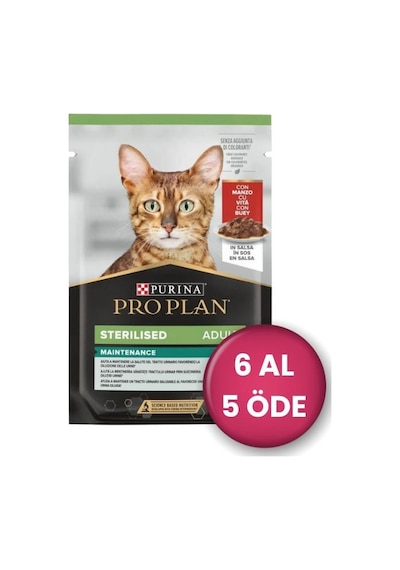 Pro Plan Pouch Sos İçinde Sığır Etli Kısırlaştırılmış Kedi Konservesi 85 Gr 6 Al 5 Öde