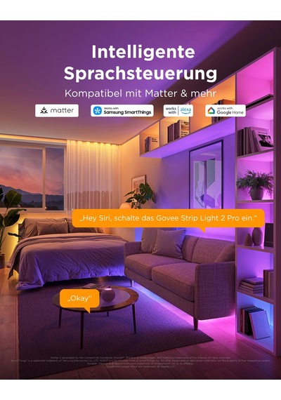 Govee Led Şerit Işığı 2 Pro 5m, Beyaz Işıklı Akıllı Rgbıc, Led Şerit Matter, Alexa Ve Google Assistant İle Çalışır, Dıy Renk, Müzik Senkronizasyonlu Uygulama Kontrolü, Oturma Odası, Yatak Odası İçin Siyah