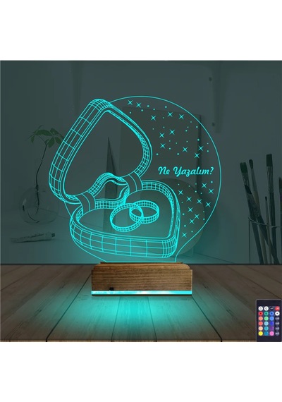 Luvivia Kalp Yüzük Yıldönümü Hediye Kişiye Özel 3d Lamba - Masa Gece Lambası Şeffaf