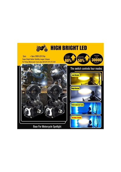 Motosiklet Led Sis Sürüş Lambaları, 4 Fonksiyonlu 3 Renk Hepsi Bir Arada, Beyaz/uzun Far, Amblem/kısa Far, Buz Mavisi/gündüz Sürüş Lambası, Flaşör/uyarı Spot Işık Motosiklet Led Sis Sürüş Lambaları, 4 Fonksiyonlu 3 Renk Hepsi Bir Arada, Beyaz/uzun Far, Amblem/kısa Far, Buz Mavisi/gündüz Sürüş Lambası, Flaşör/uyarı Spot Işık