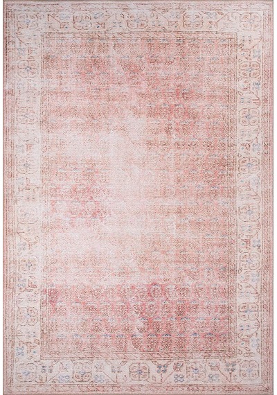 Solgun Yanık Turuncu Ve Pudra Eskitme Vintage Halı - Al185ou Pudra Pembe