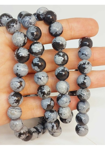 Kar Tanesi Obsidyen Taşı Dizi 10mm 49250