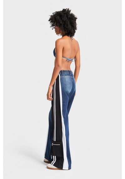 it's basic Kadın Kot Rengi Parçalı Kumaş Bol Kesim Özel Tasarım Denim Jean Mavi