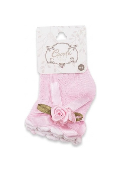 Cocole Socks Kız Çocuk Aksesuarlı Soket Çorabı Tekli Pamuklu Güllü Pembe Desenli