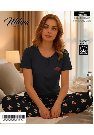 Mihra Kadın Compakt Penye Düğmeli Yaka Kısa Kol İnce Pijama Takımı 90783l - 1 Adet Lacivert Mihra Kadın Compakt Penye Düğmeli Yaka Kısa Kol İnce Pijama Takımı 90783l - 1 Adet Lacivert