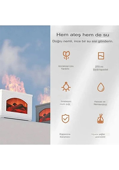 Şömine Görünümlü Hava Nemlendirici Ultrasonik Ortam Nemlendirici