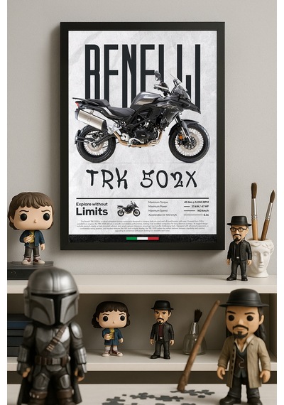 Benelli Trk 502 X Siyah Ahşap Çerçeveli Poster, Dekoratif Motosiklet Duvar Tablosu