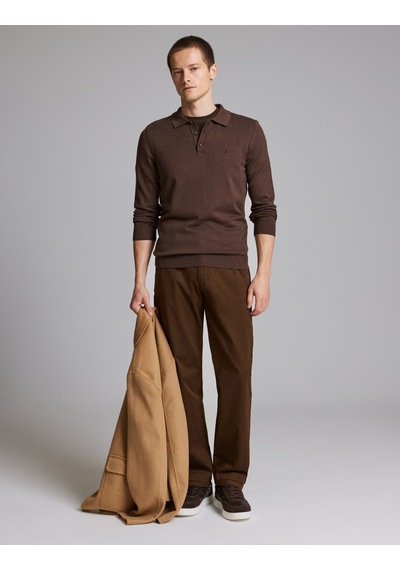 Pierre Cardin Kahverengi Slim Fit Düğmeli Polo Yaka Basic Triko Kazak 50333894-vr029