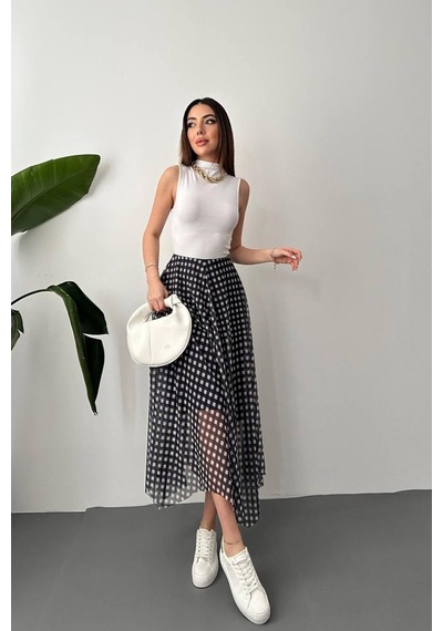 Alemdarshop Lacivert Ekose Desen Tül Etek