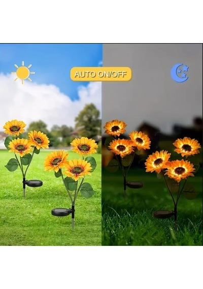 Tr Güneş Enerjili Ayçiçeği Led Bahçe Kazık Işığı, Sıcak Sarı, Plastik, 75.5cm, Otomatik Açma/kapama, Su Ge