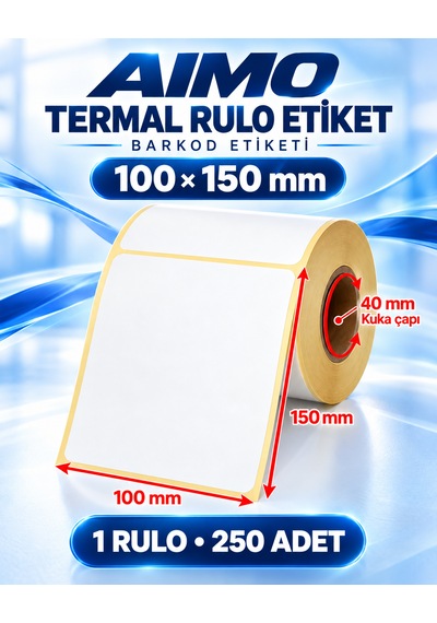 Aimo 100x150 Termal Etiket 250 Adet 1 Rulo 250 Etiket