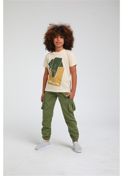Escabel Erkek Çocuk Pamuklu Jack Lions Yazılı Tshirt-12835-krem Krem