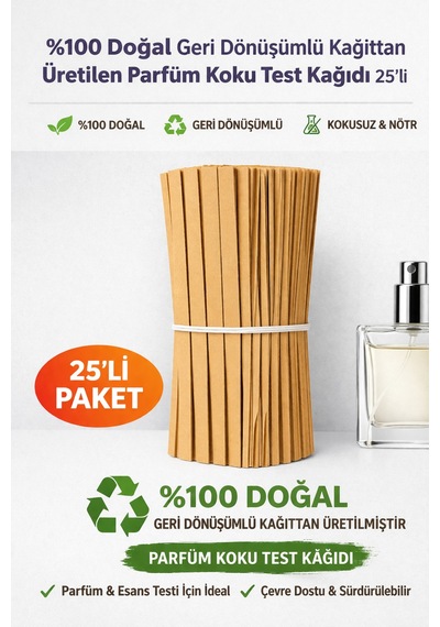Doğal Geri Dönüşümlü Kağıttan Üretilen Parfüm Koku Test Kağıdı 25 Li Paket Kraft Koku Test Strip