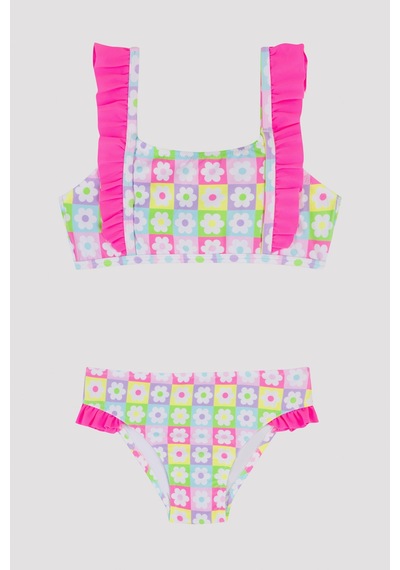 Penti Kız Çocuk Papatya Desenli Bandeau Bikini Takımı Çok Renkli Penti Kız Çocuk Papatya Desenli Bandeau Bikini Takımı Çok Renkli