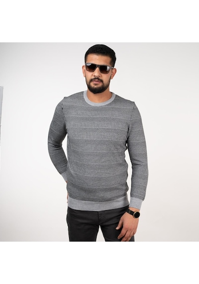 San&Fa Triko Erkek Sıfır Yaka Desenli Slimfit Kazak