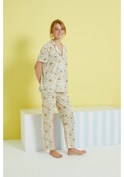 Siyah İnci Örme Düğmeli Pijama Takım 24108022 Çok Renkli