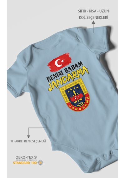 Morivokids Benim Babam Jandarma Kısa Kollu Bebek Body %100 Pamuk Bebe Mavisi