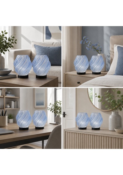 2 Adet Spiral Kablosuz Masa Lambası 11 X 13 Cm Tealight Led Işık Hediyeli Lacivert