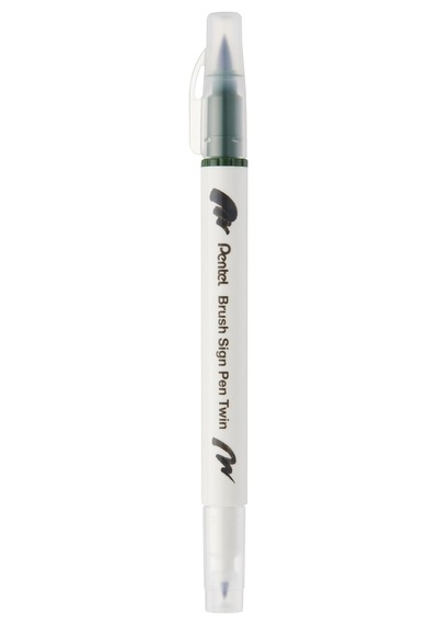 Pentel Brush Sing Pen Twin Çift Taraflı Fırça Uçlu Kalem Zeytin Yeşili