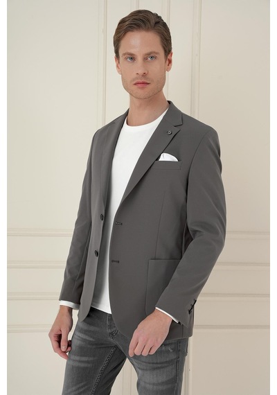 Efor Slim Fit Torba Cep Esnek Spandex Karışımlı Düz Koyu Haki Blazer Ceket C 696 Haki