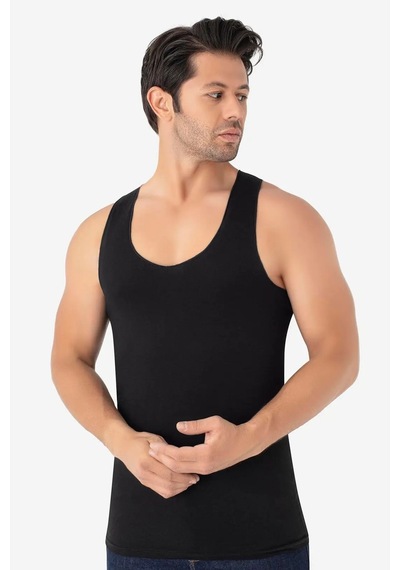Astrid T Delux Serisi Babalar Günü Günlük Yetişkin Erkek İz Bırakmayan Dikişsiz Atlet Siyah 2'li Paket Siyah-2