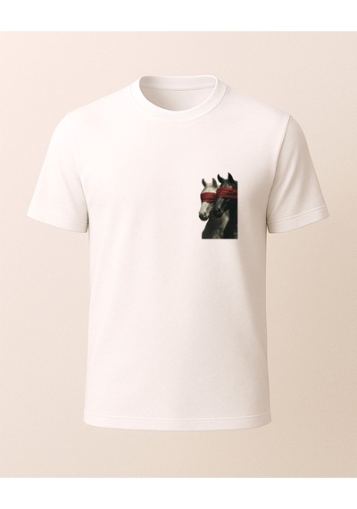 Etnik Atlar Baskılı T-shirt Beyaz