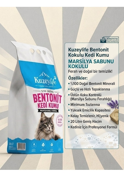 Kuzeylife Bentonit Kedi Kumu Marsilya Sabunu 20 Lt