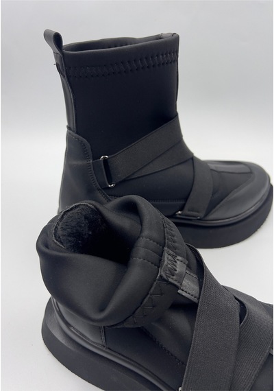 Dabab Shoes Adrinal Siyah Strej Kemer Detay Düz Taban Kadın Spor Bot