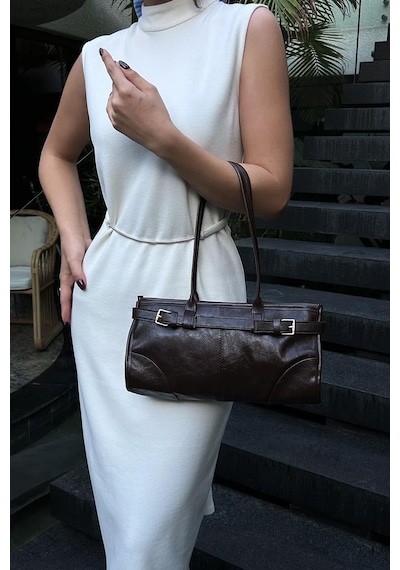 Enyola Vintage Baget Çanta Acı Kahve Acı Kahve