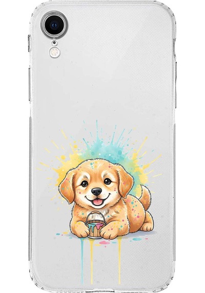 Apple Uyumlu iPhone Xr İle  Splash Köpek Tasarımlı Kamera Korumalı Şeffaf Silikon Kılıf 051g