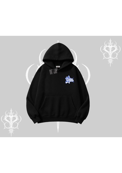 Kitti Sweet Mini Logo Baskılı Kapşonlu Crop Sweatshirt Siyah