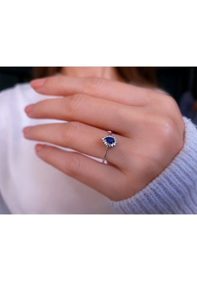 Sirius Baget Pırlanta Ve Damla Safir Taşlı Modern Yüzük 0817R0305