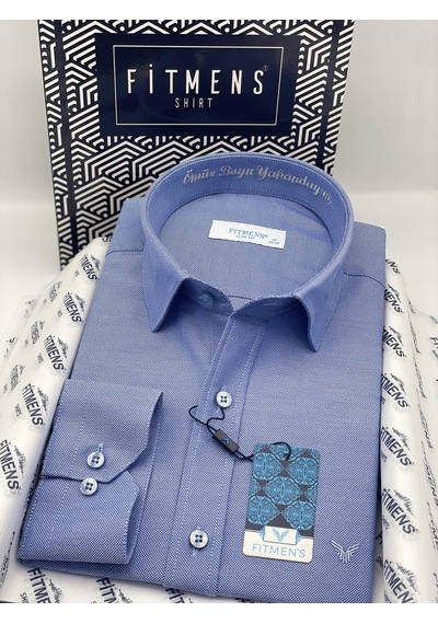 Slim Fit Uzun Kol Ömür Boyu Yakandayım Nakışlı Hediye Kutulu Erkek Gömlek Fs-001376 - Saks Mavi-2197