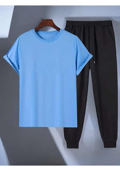 Uyguntarz Unisex Scream Siyah Tasarım Basklı Tshirt Eşofman Takımı Bebe Mavi