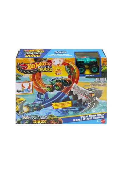 Jfr08 Hot Wheels Monster Trucks Dönen Corkscrew Shark Çarpışması Çok Renkli