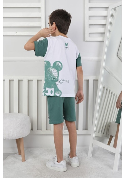 Mickey Baskı Erkek Çocuk Şortlu Takım-90350 Yeşil