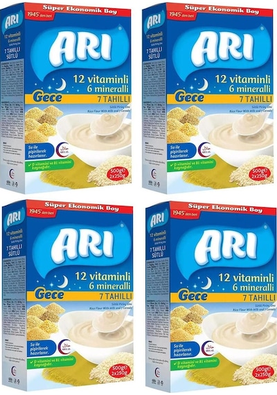 Arı Mama Gece 7 Tahıllı 12 Vitaminli 6 Mineralli Sütlü Pirinç Unu 500 Gr 4 Adet