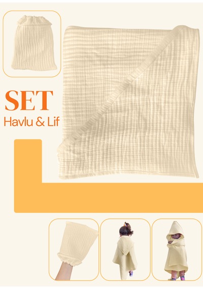 Joyous Mom Kids Organik Muslin Banyo Kese Ve Havlu Seti Bej