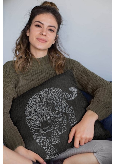 Silver Leopar Çift Taraflı Yastık Kırlent Kılıfı Krl356n11