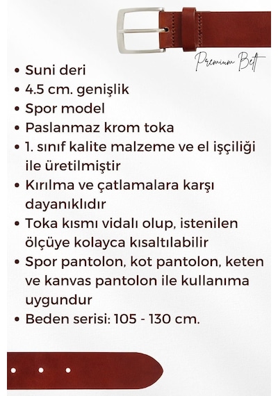 Süzer Deri 4.5 Cm. Spor Suni Deri Düz Süet Kemer Haki Kahverengi