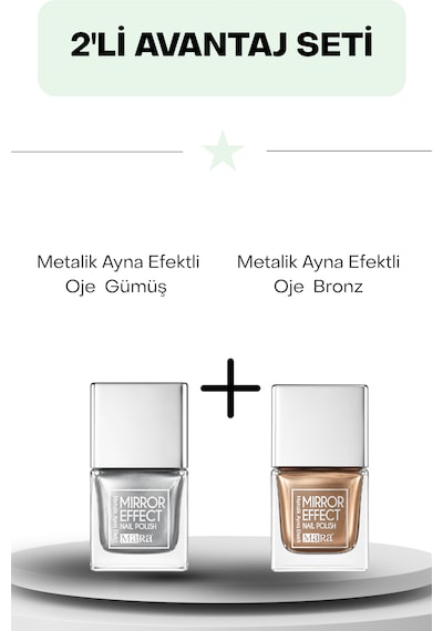 Metalik Ayna Efektli Oje Gümüş 15 Ml & Bronz 15 Ml 0
