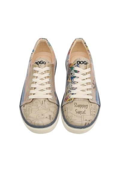 Kadın Vegan Deri Bej Sneakers - Stunning Sunset Tasarım Çok Renkli