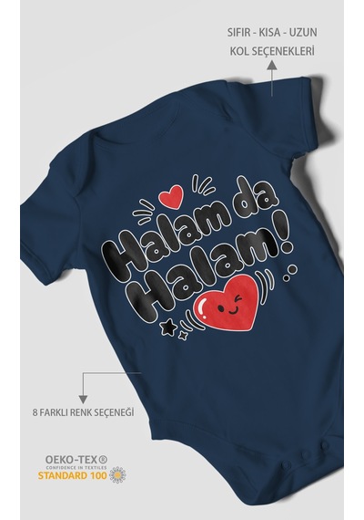 Morivokids Halam Da Halam Kısa Kollu Bebek Body %100 Pamuk Lacivert